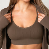 V Neck Sports Bra - Teak