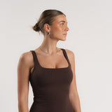 Lux Built-In Square Tank Top - Espresso