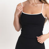 Lux Built-In Strappy Stripe Tank Top - Charcoal/Blanc