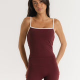 Lux Built-In Strappy Stripe Tank Top - Bordeaux/Blanc