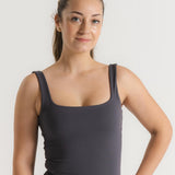 Lux Built-In Square Tank Top - Slate Grey