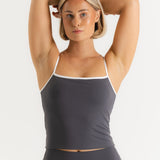Lux Built-In Strappy Stripe Tank Top - Slate Grey/Blanc