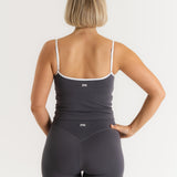 Lux Built-In Strappy Stripe Tank Top - Slate Grey/Blanc