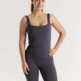 Lux Built-In Square Tank Top - Slate Grey