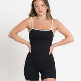 Lux Built-In Strappy Stripe Tank Top - Charcoal/Blanc