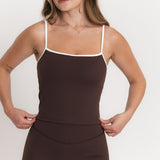Lux Built-In Strappy Stripe Tank Top - Espresso/Blanc