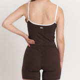 Lux Built-In Strappy Stripe Tank Top - Espresso/Blanc