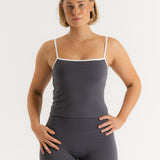 Lux Built-In Strappy Stripe Tank Top - Slate Grey/Blanc
