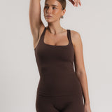 Lux Built-In Square Tank Top - Espresso