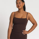 Lux Built-In Strappy Tank Top - Espresso