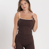 Lux Built-In Strappy Stripe Tank Top - Espresso/Blanc